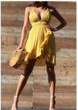 Load image into Gallery viewer, Ruffle Yellow Lace Mini Dress
